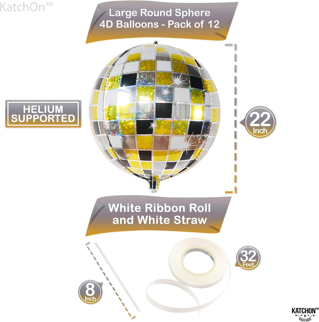 , Shiny Disco Ball Foil Balloons - Big 22 Inch, Pack of 12