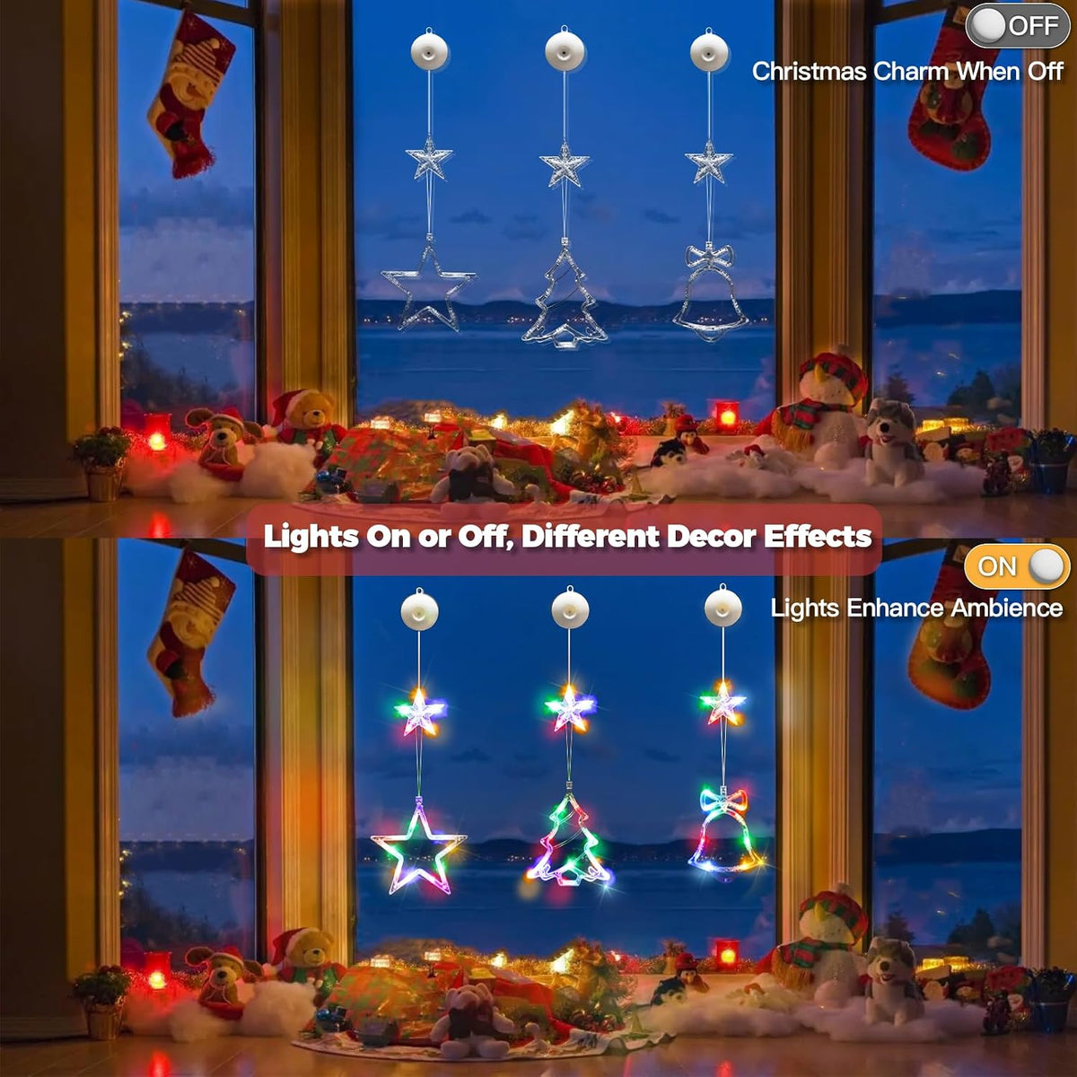 Christmas Window Lights Decoration, Star, Bell & Tree Multicolor