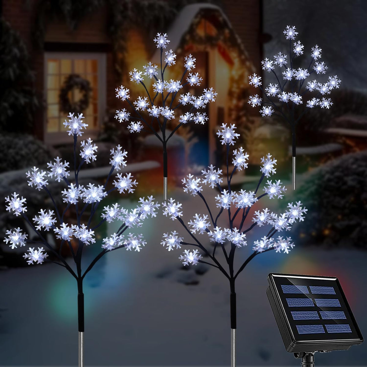 Solar Snowflake Stake Lights, Cool White, Set of 4