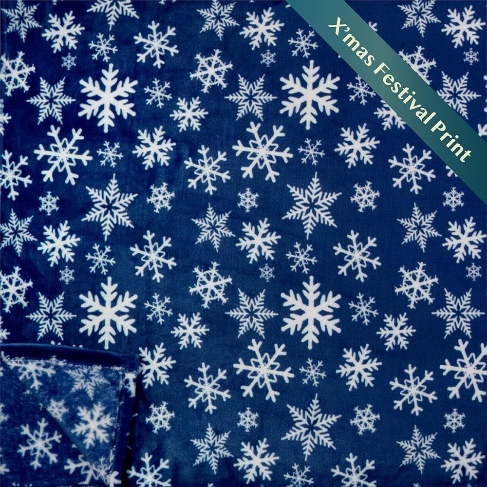 Christmas Snowflake Blanket, Navy Blue Winter Fleece Throw, 50X60