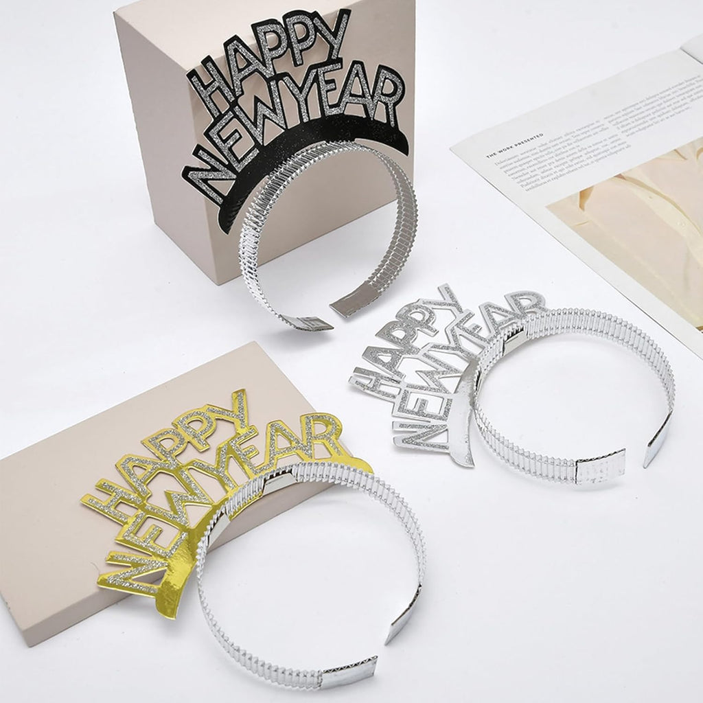 24 Pieces New Years Eve Party Supplies 2027,Happy New Year Headband Tiara,Metallic Fringed Noise Makers Gold Sliver for Kids and Adults