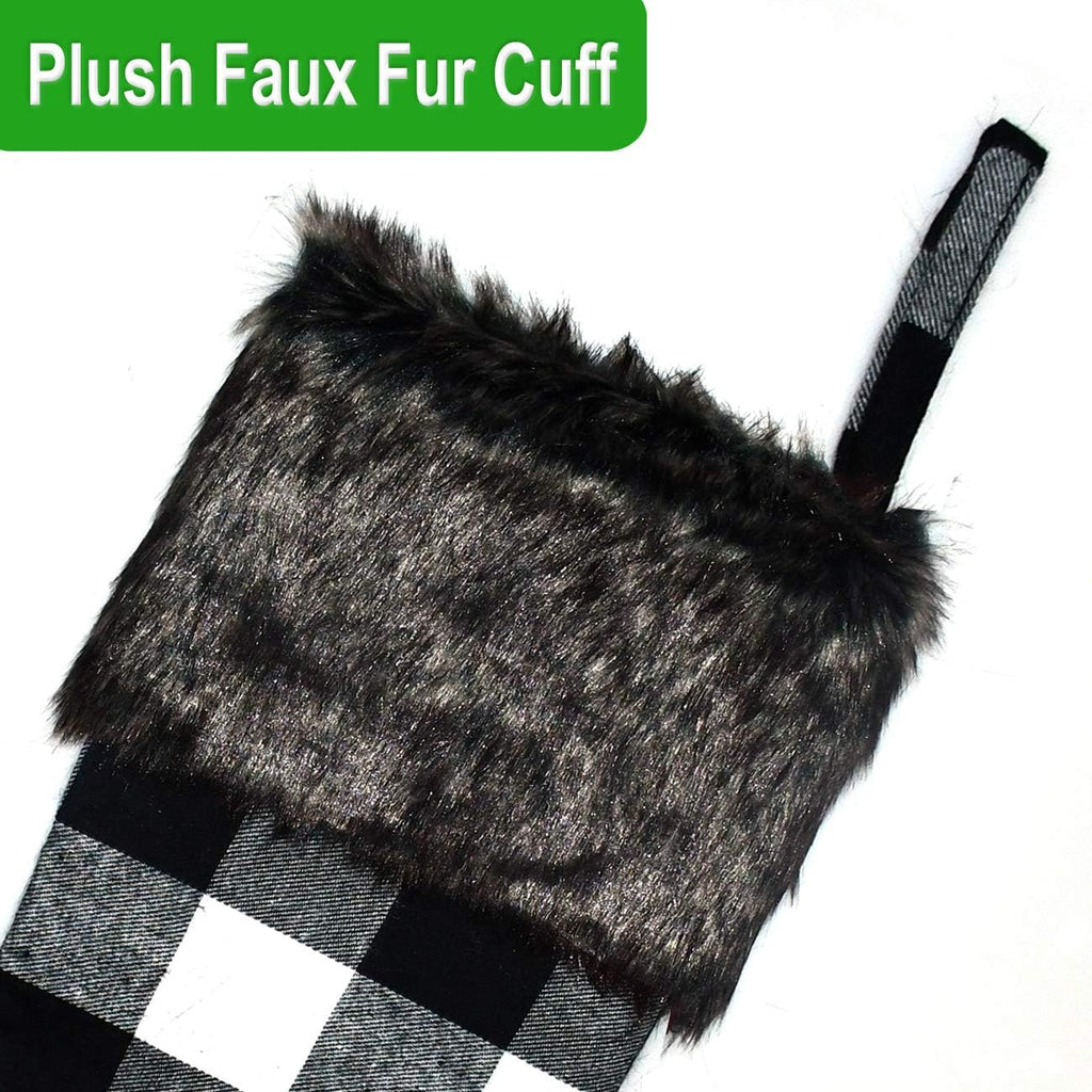 Christmas Stockings- 4 Pack 18" Black White Buffalo Plaid Christmas Stockings with Plush Faux Fur Cuff, Classic Large Christmas Stockings Decorations for Family Christmas Holiday Party Decor