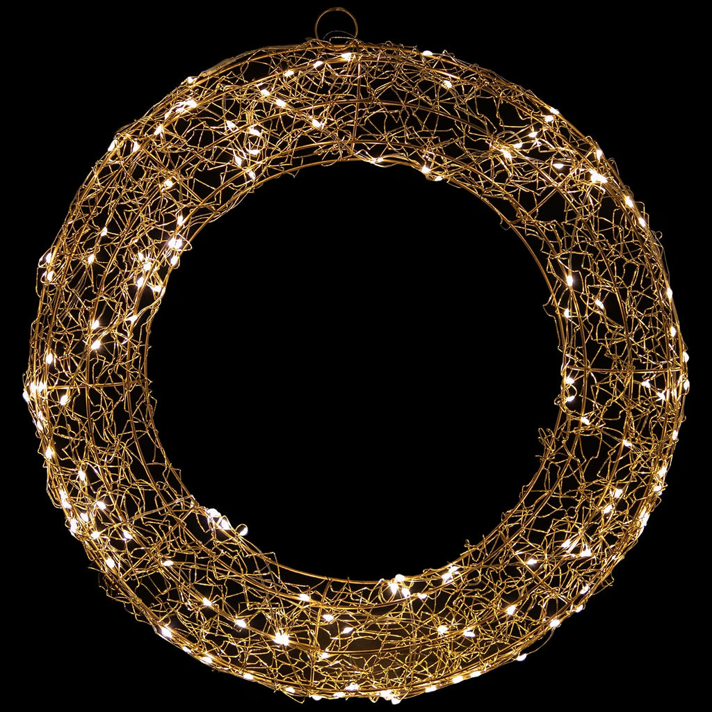 18" LED Lighted Gold Wire Wreath Outdoor Christmas Decoration