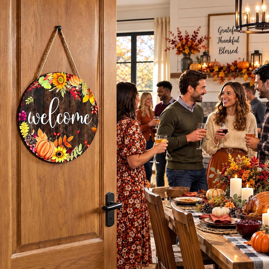 Fall Door Welcome Sign for Front Door Wooden Hanger Fall Home Decor