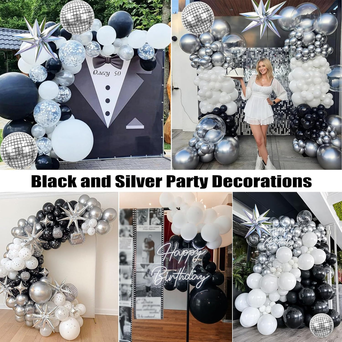 Black Silver Balloons Arch Kit Garland with Disco Ball Balloons