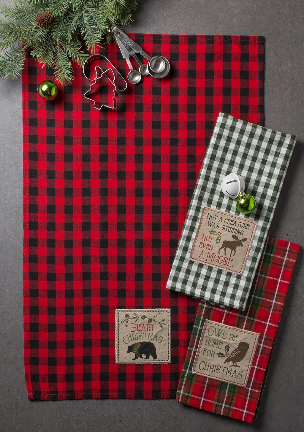 Holiday Kitchen Towels Embroidered Dish Towel Set, 18X28, Cabin Christmas, 3 Piece