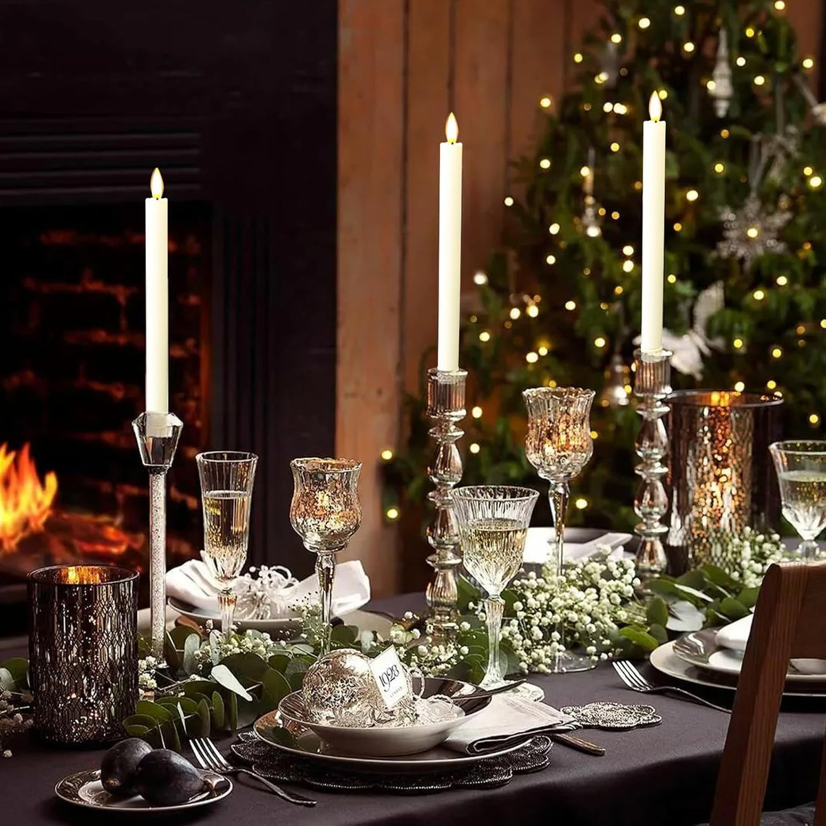 6PCS Flameless Taper Candles with 3D Flickering Flame Battery Operated Candles with 2 Remote with Button Cell Battery 10" Ivory LED Candlesticks Window Candle for Christmas Home Decor