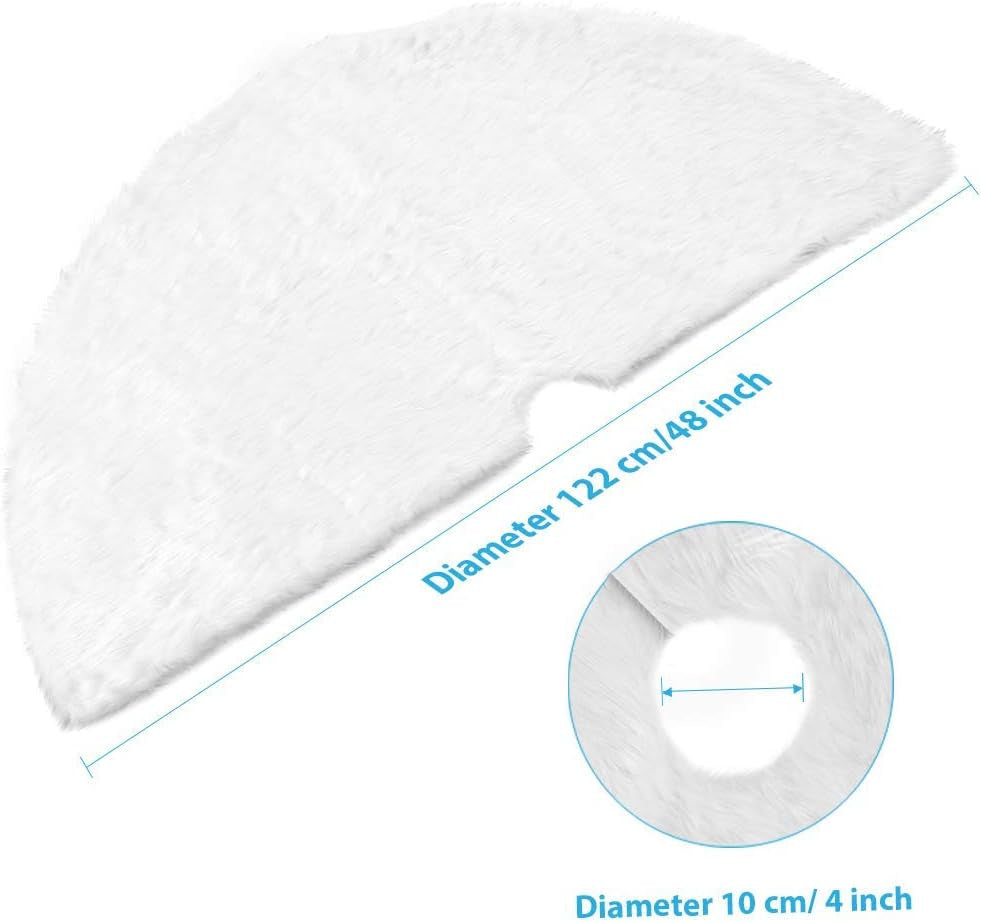 Christmas Tree Skirt - 48 Inches White Christmas Tree Skirt, High-End Soft Classic Fluffy Faux Fur Tree Skirt for Xmas Tree Decorations and Ornaments