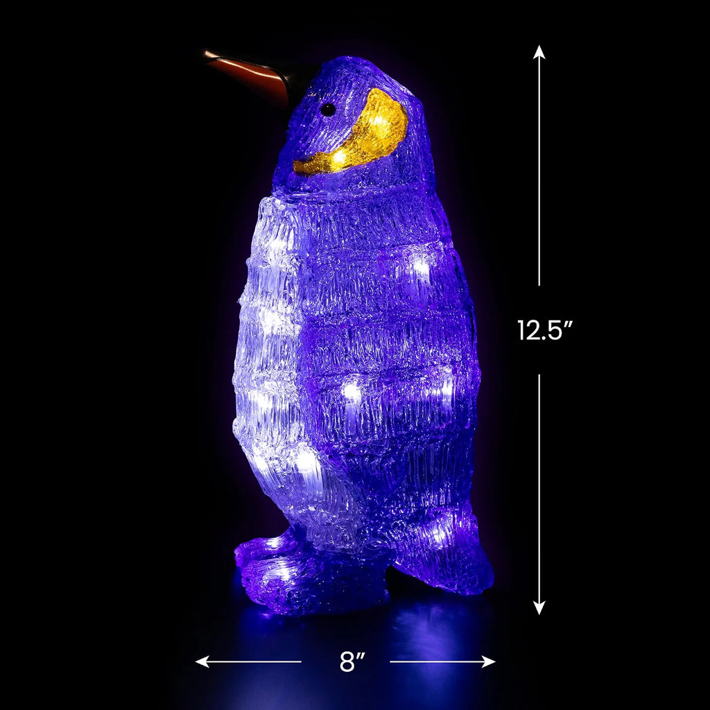 Lighted Commercial Grade Acrylic Penguin Christmas Display Decoration, 12.5", Blue