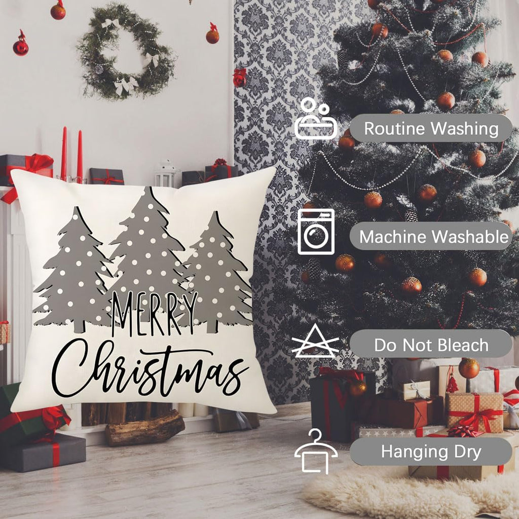 Christmas Pillow Covers 18X18 Set of 4 Christmas Decorations Snowman Deer Tree Winter Holiday Decor Throw Cushion Case for Home Couch