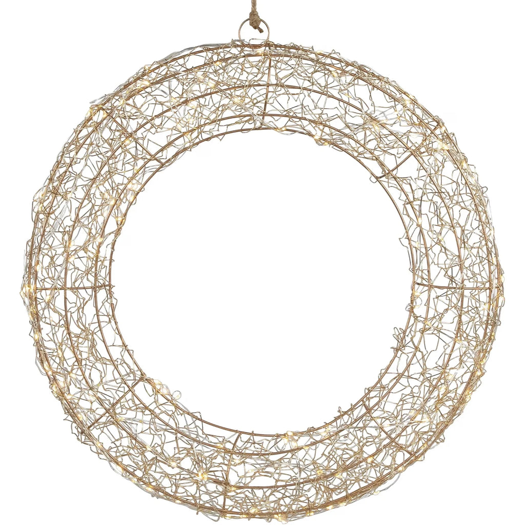 Lighted Gold Wire Outdoor Christmas Wreath, 18 Inch