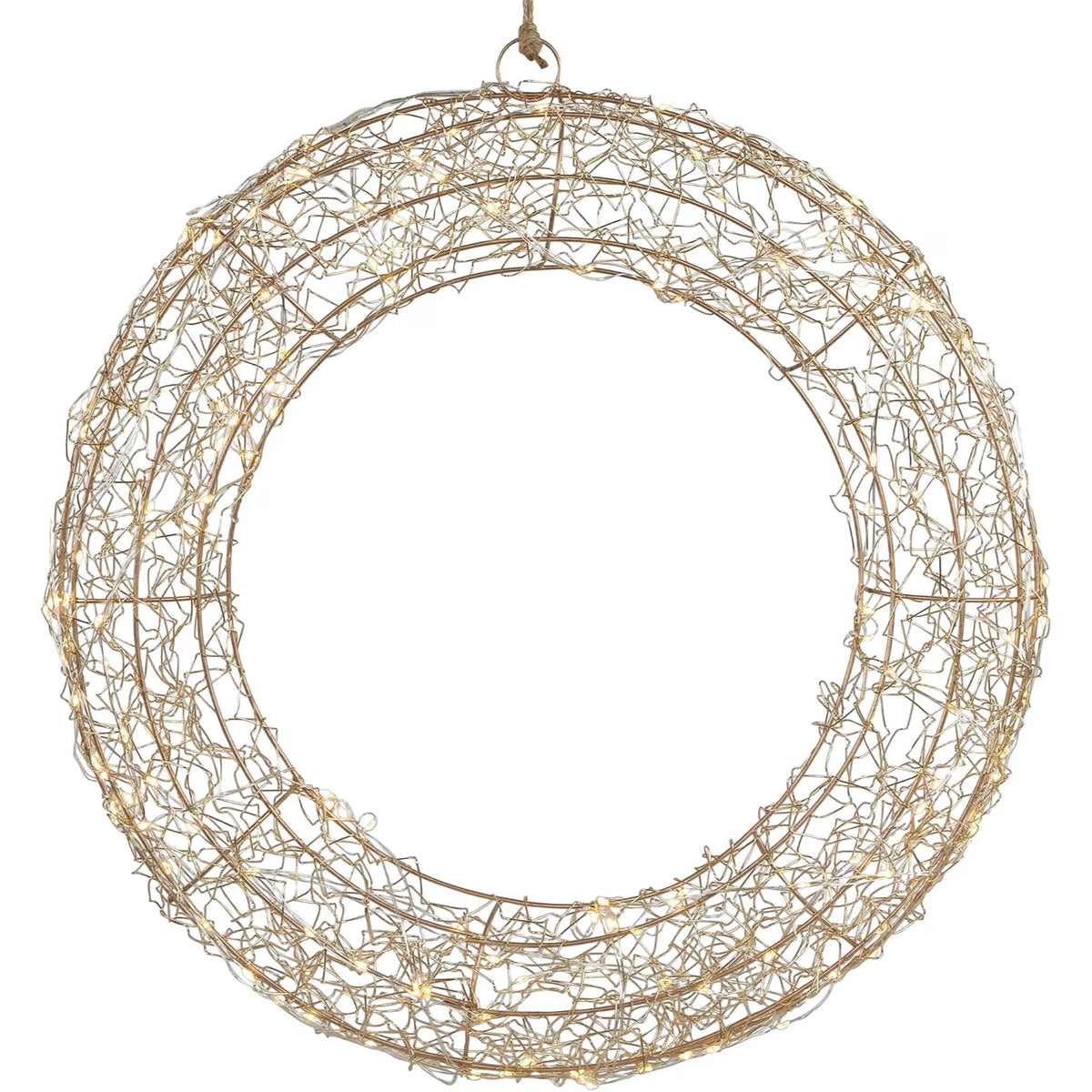 Lighted Gold Wire Outdoor Christmas Wreath, 18 Inch