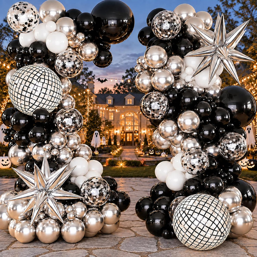 Black & Silver Balloon Arch Kit with Disco Ball Balloons