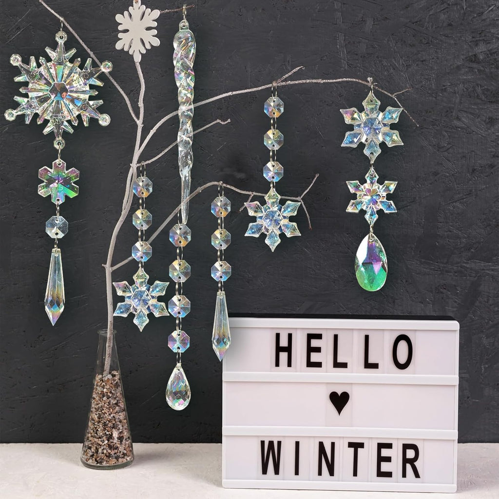 Crystal Christmas Tree Ornaments, 48Pcs Iridescent Acrylic Snowflake Icicle