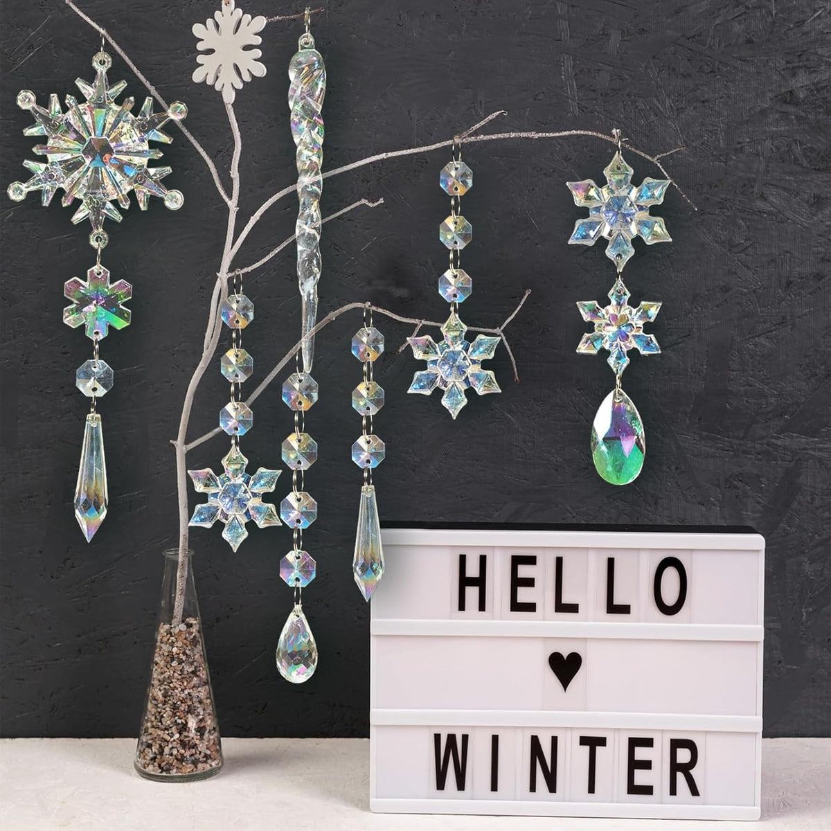 Crystal Christmas Tree Ornaments, 48Pcs Iridescent Acrylic Snowflake Icicle