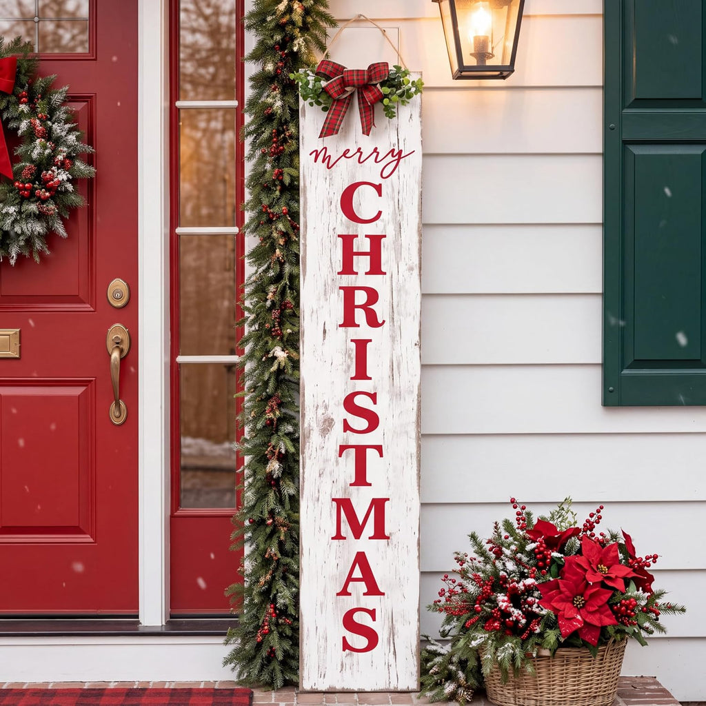 Merry Christmas Porch Sign, Front Door Hanging Decor, 42''