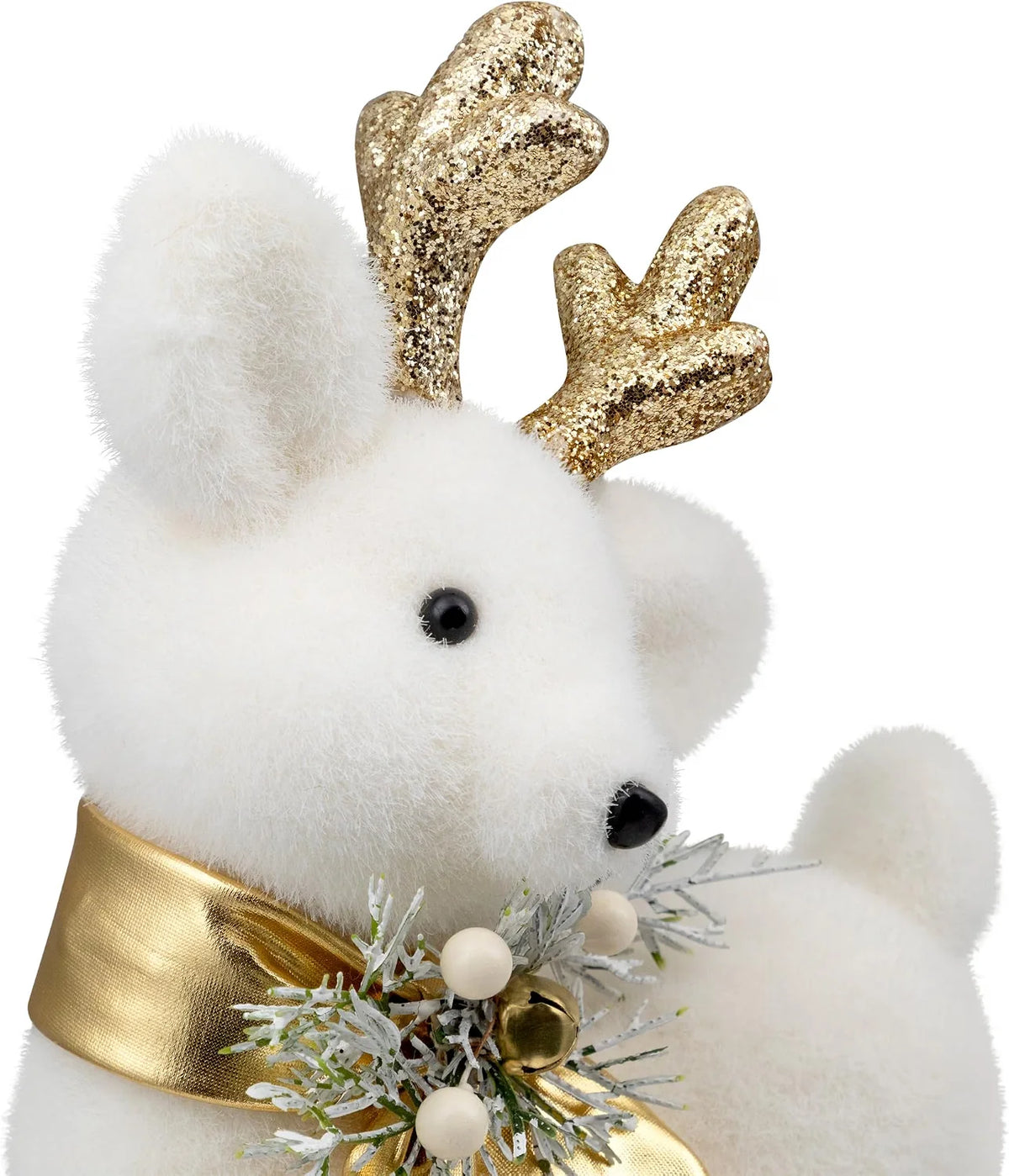 Glittered Standing Deer with Jingle Bell Christmas Figure - 12.25" - White and Gold
