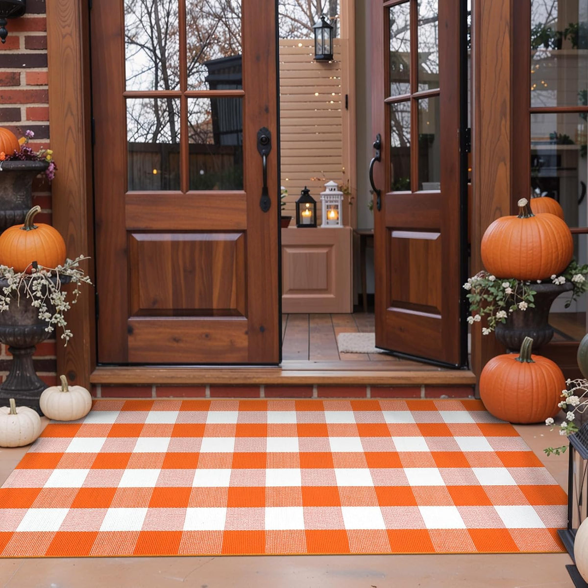 Fall Decor Front Door Mat Buffalo Plaid Outdoor Front Porch Rug