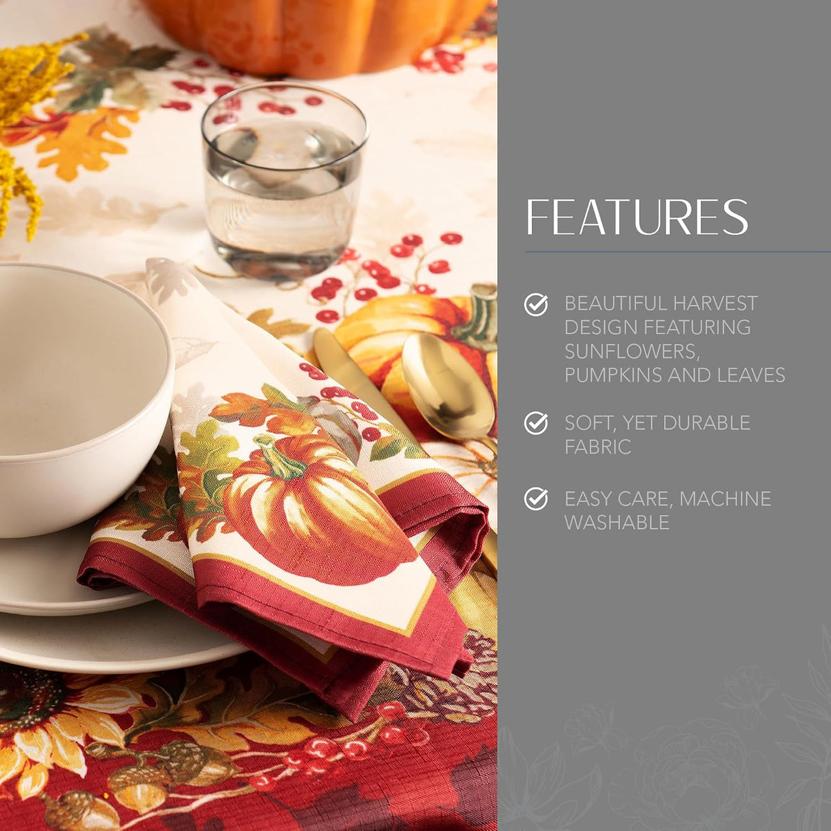 Home Fashions Swaying Leaves Bordered Fall, Seasonal and Holiday Tablecloth, 52"X70" Oblong/Rectangle, Multi
