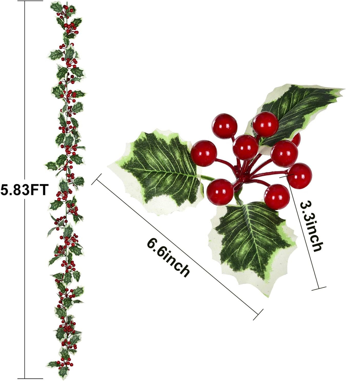 6FT Red Berry Christmas Garland, Flexible Artificial Berry Garland for Indoor Outdoor Home Fireplace Decoration for Winter Christmas Holiday New Year Decor