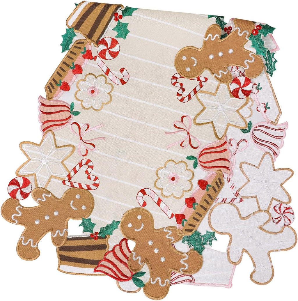 Gingerbread Table Runner Christmas Decorations Candy Cane 36 Inches Long