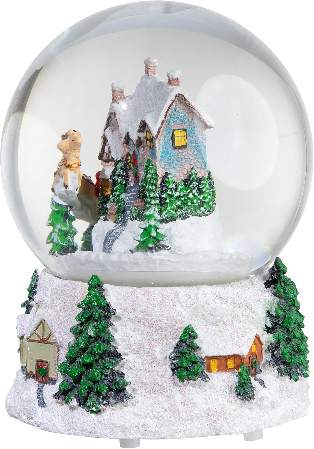 Musical and Animated Santa and Reindeer Rotating Christmas Water Globe, 6.75", White