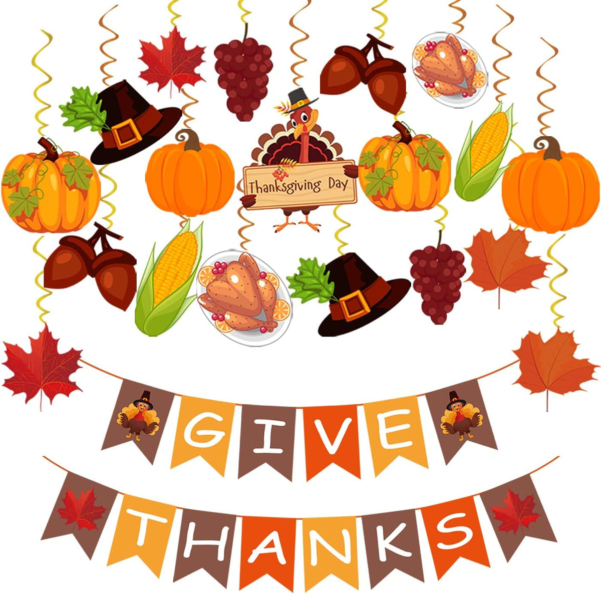 Give Thanks Banner and Hanging Swirls Set (42 Pieces)