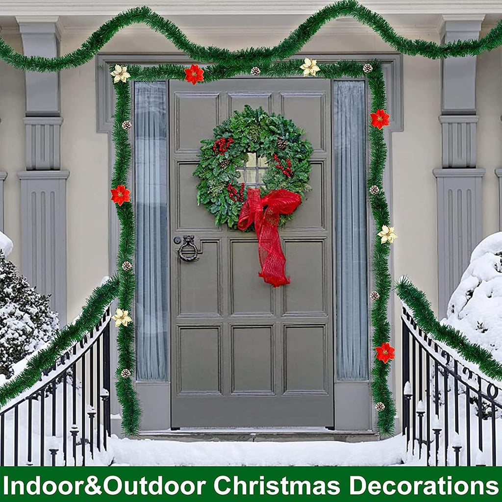 100FT Christmas Garland Decorations, 2 Pack Each 50FT Thick & Soft Artificial Green Garlands Pine Greenery Garland for Stairs Mantle Fireplace Christmas Decoration Outdoor Indoor Home Holiday