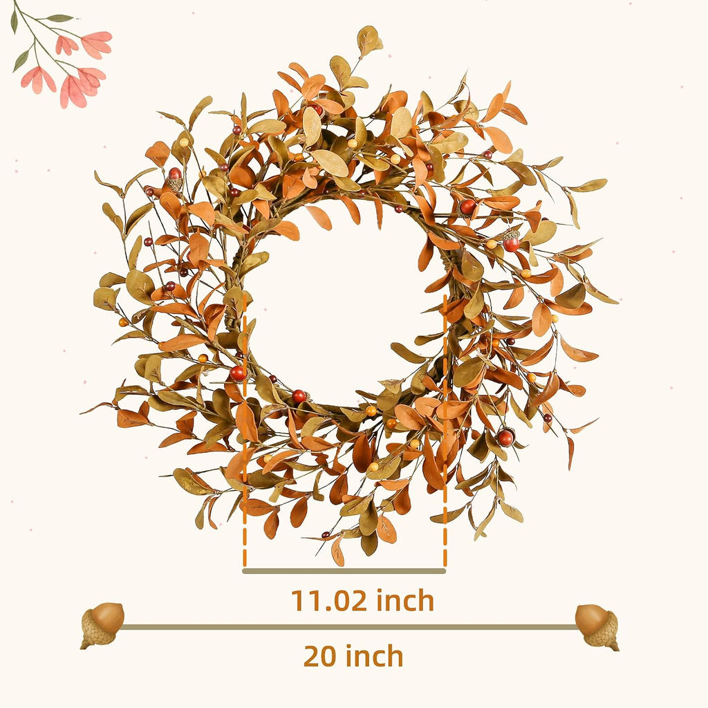 20" Fall Wreath for Front Door, Brown Eucalyptus and Berry Decor