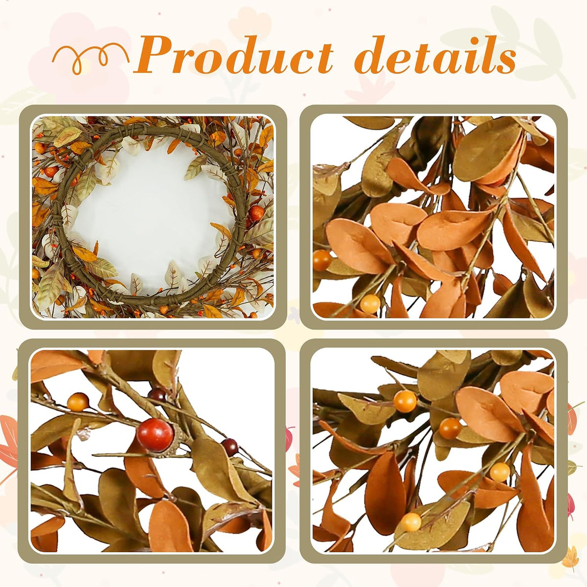 20" Fall Wreath for Front Door, Brown Eucalyptus and Berry Decor