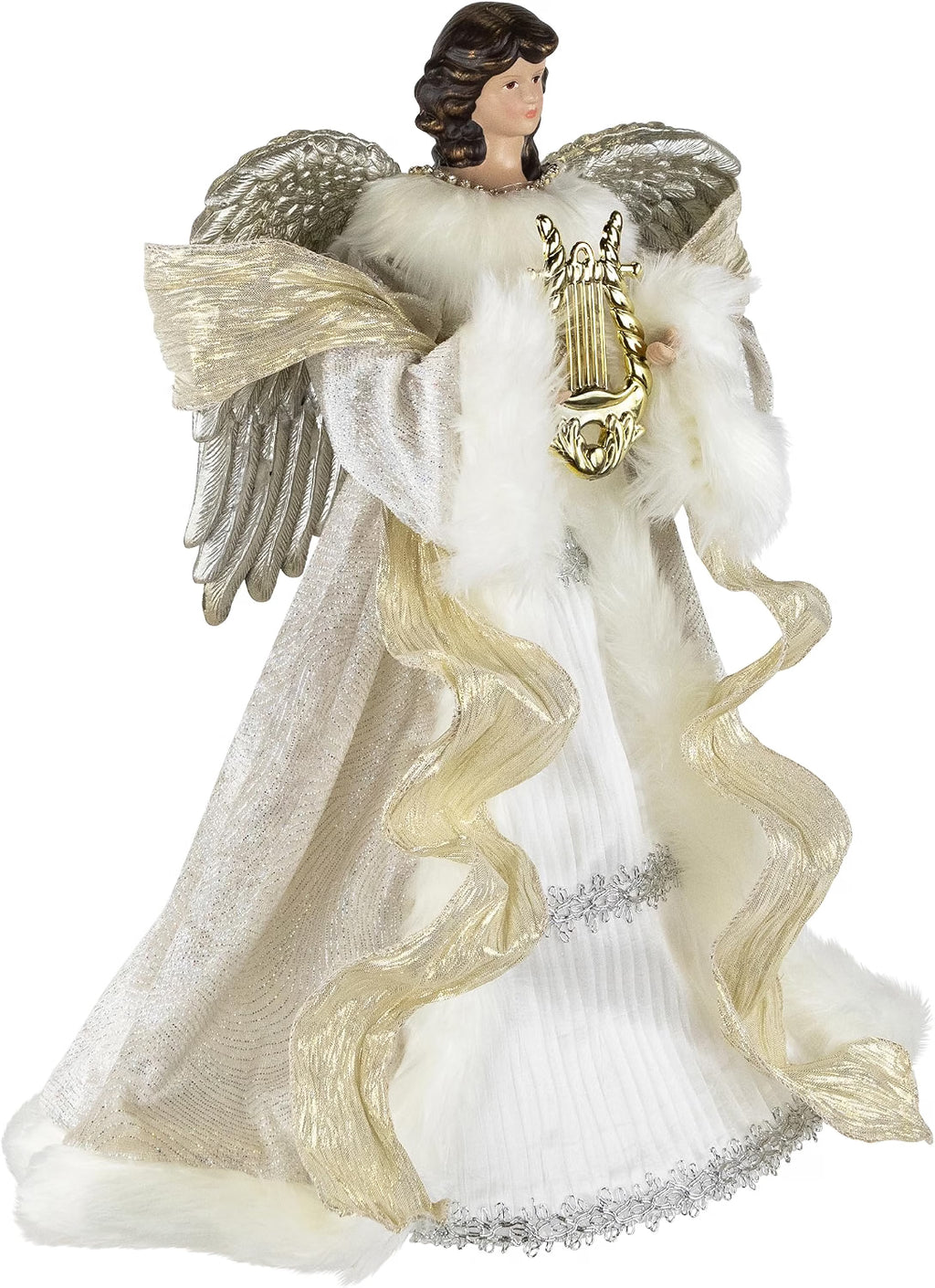 18" White and Silver Angel Christmas Tree Topper, Unlit