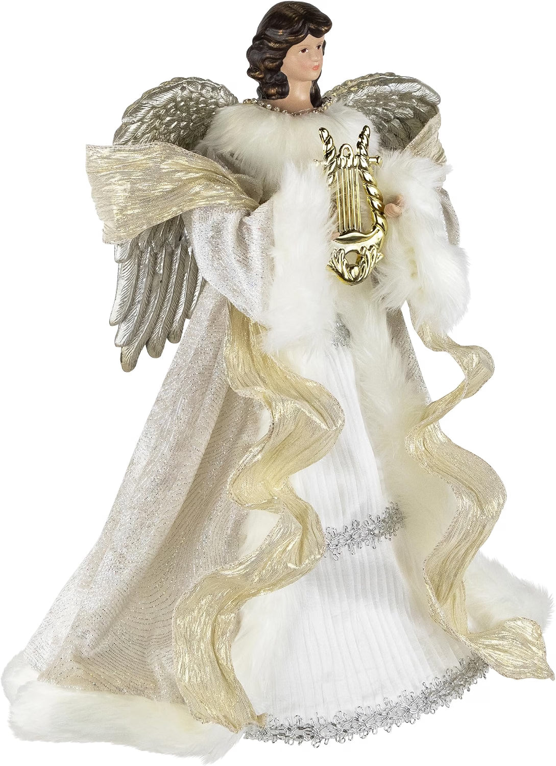 18" White and Silver Angel Christmas Tree Topper, Unlit