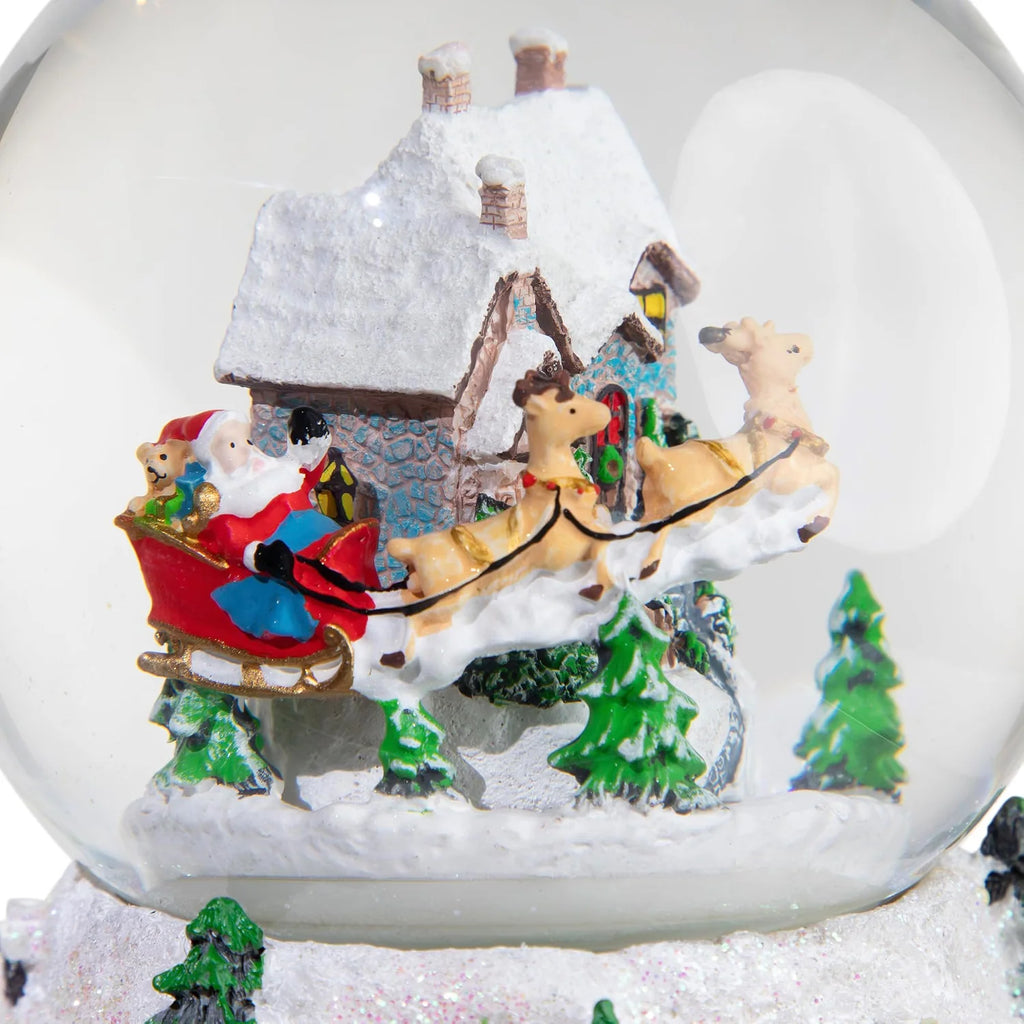 Musical and Animated Santa and Reindeer Rotating Christmas Water Globe, 6.75", White