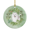 Samoyed Smiling Christmas Wreath Ceramic Ornament
