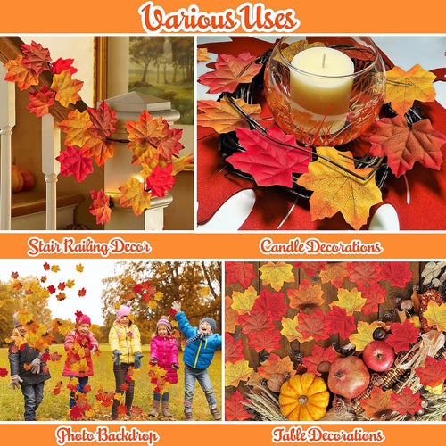1100PCS Maple Leaves Fall Artificial Bulk Autumn Decor