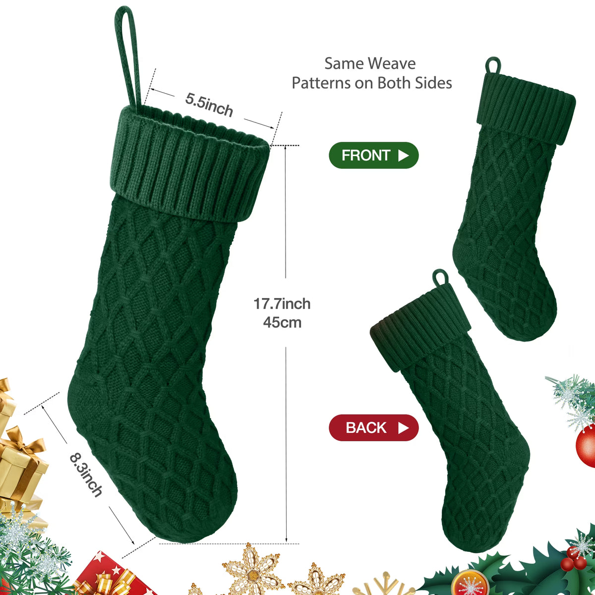 6Pcs Christmas Stockings, Large Xmas Stockings Double-Sided 18 Inches Fireplace Stockings for Family Christmas Decorations (Red,White,Green)