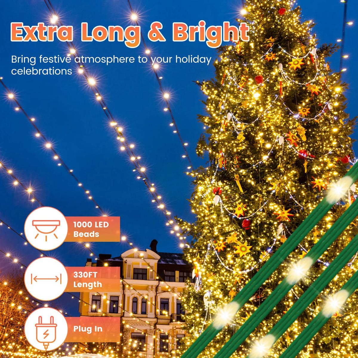 Outdoor Christmas String Lights with Remote, 1000 LED, 330 ft