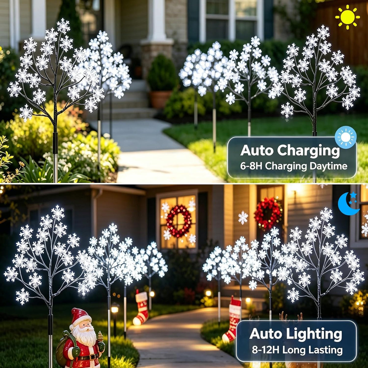 4-Pack 80Leds Solar Christmas Snowflake Stake Lights, 8 Modes Solar Snowflake Christmas Decorations Outdoor Lights, Waterproof Outdoor Xmas Decorations for Garden Yard Pathway Walkway