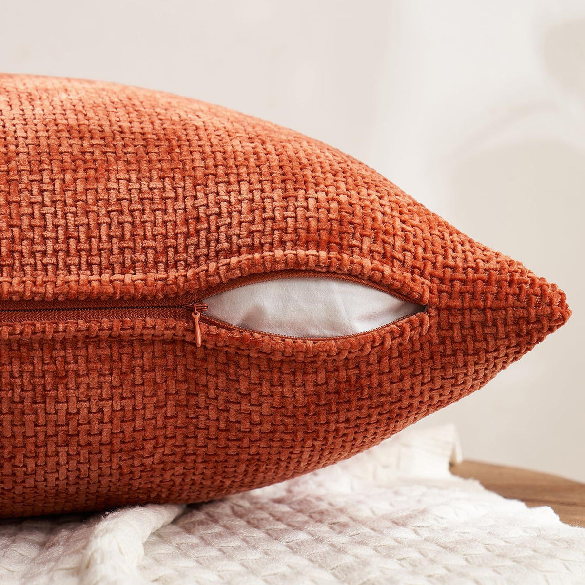 Decorative Chenille Fall Pillow Covers Burnt Orange 16X16 Pack of 4