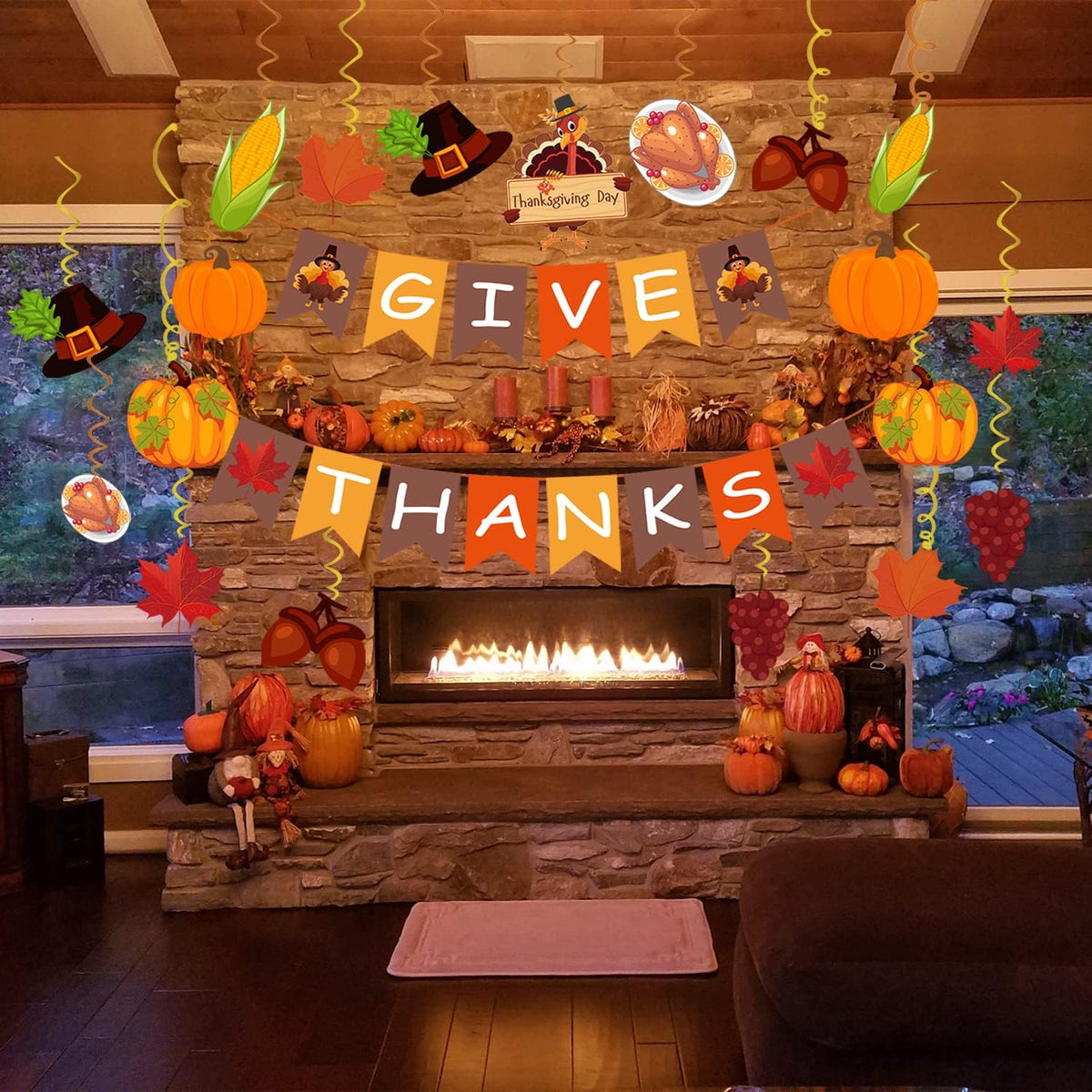 Thanksgiving Decorations Pre-Assembled GIVE THANKS Banner Swirls Set 42Pcs
