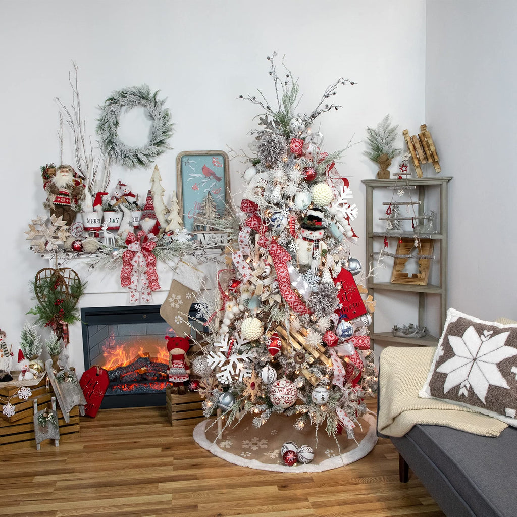 13.5" Brown and White Wooden Tree with Faux Fur Christmas Decoration