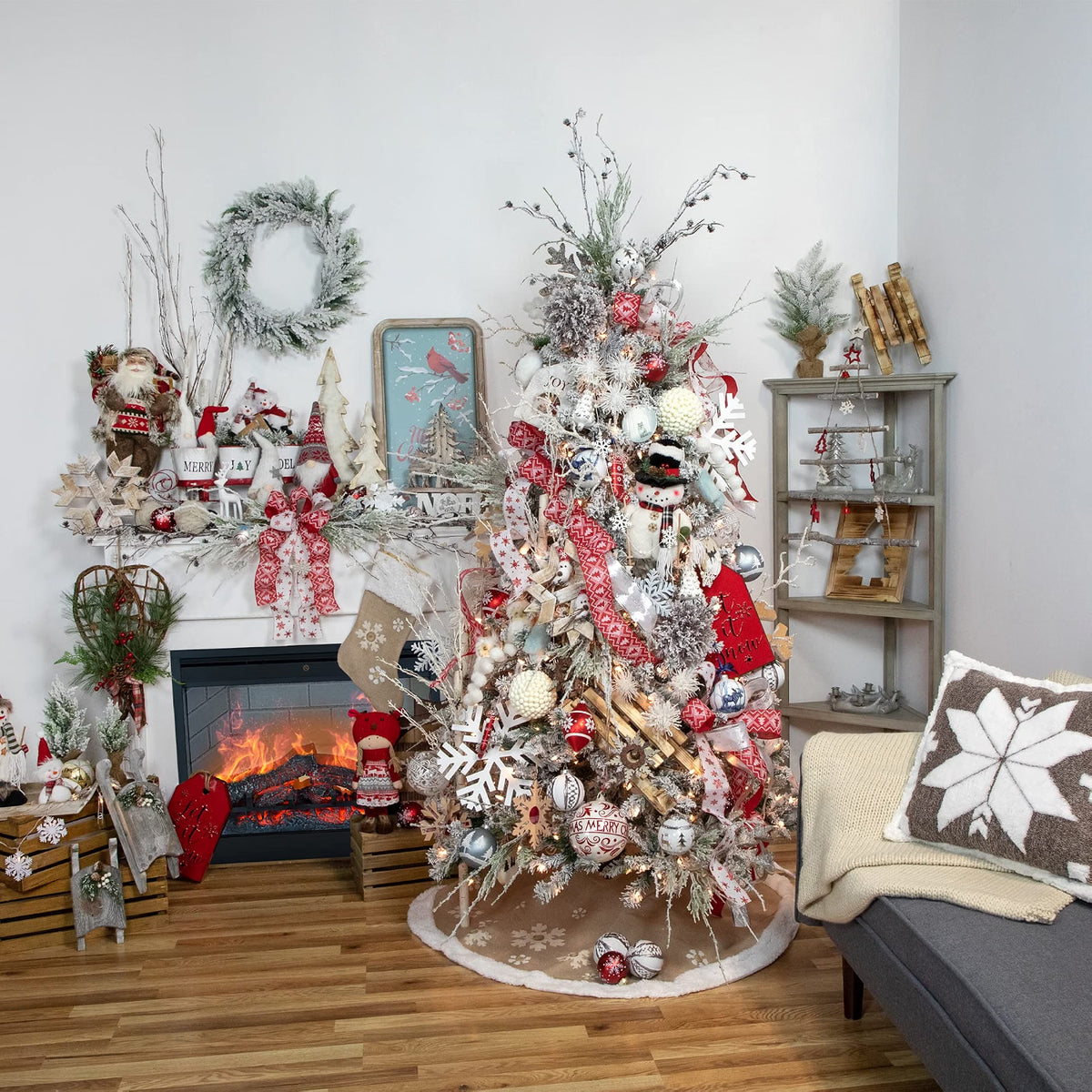 13.5" Brown and White Wooden Tree with Faux Fur Christmas Decoration