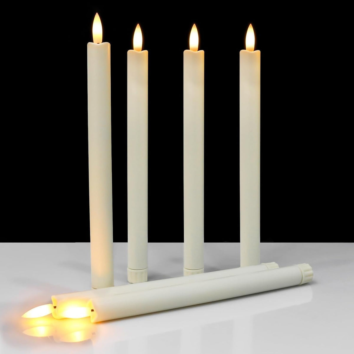 6PCS Flameless Taper Candles with 3D Flickering Flame Battery Operated Candles with 2 Remote with Button Cell Battery 10" Ivory LED Candlesticks Window Candle for Christmas Home Decor