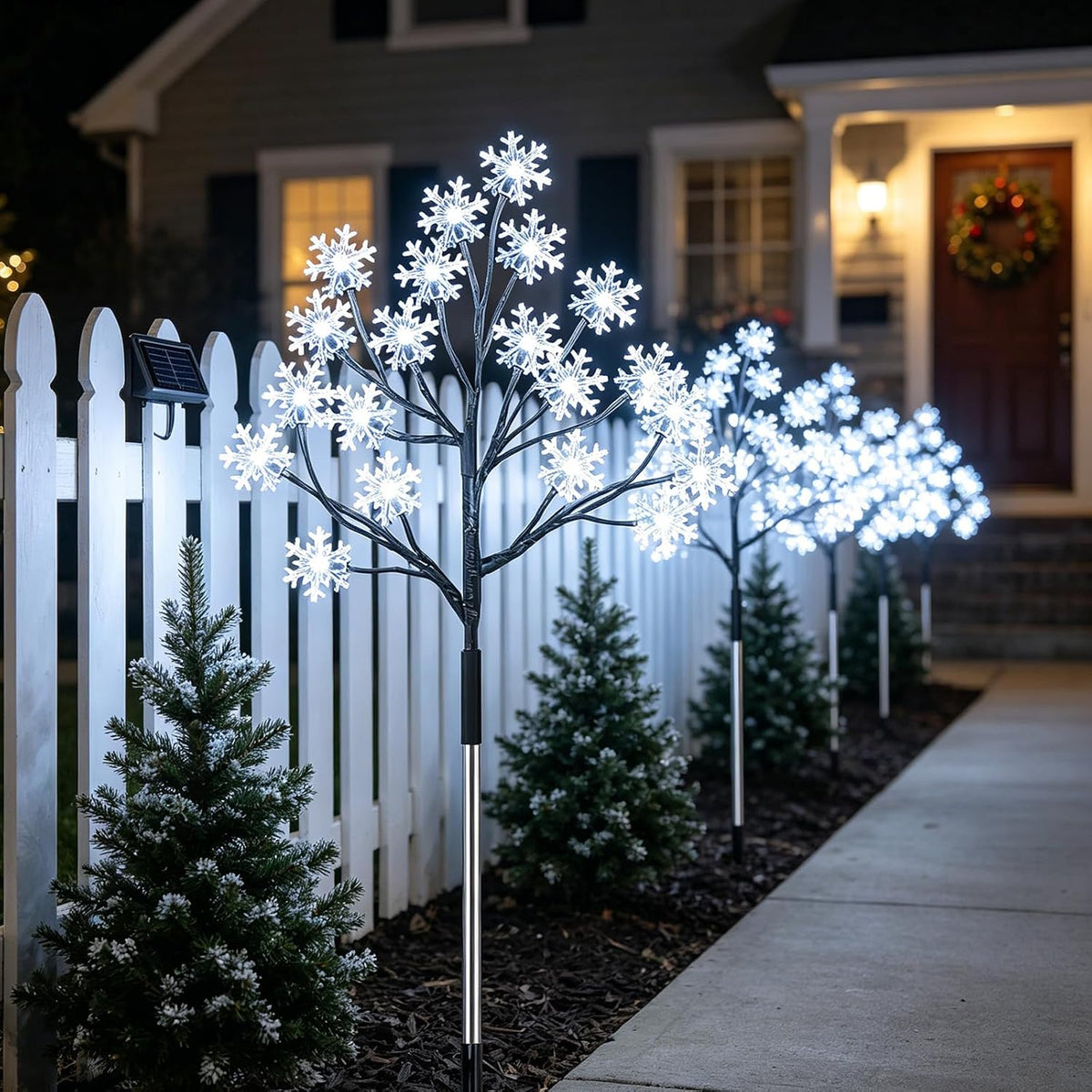 4-Pack 80Leds Solar Christmas Snowflake Stake Lights, 8 Modes Solar Snowflake Christmas Decorations Outdoor Lights, Waterproof Outdoor Xmas Decorations for Garden Yard Pathway Walkway