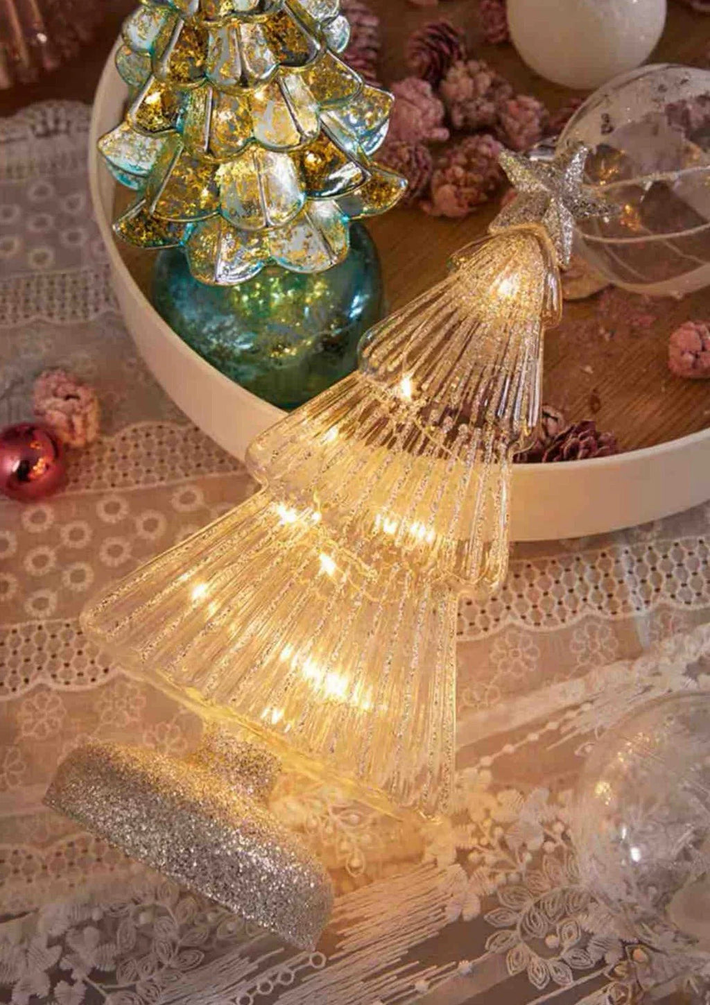Sparkling Christmas Tree Led Light, Elegant Table Setting & Tablescape Decor Centerpiece