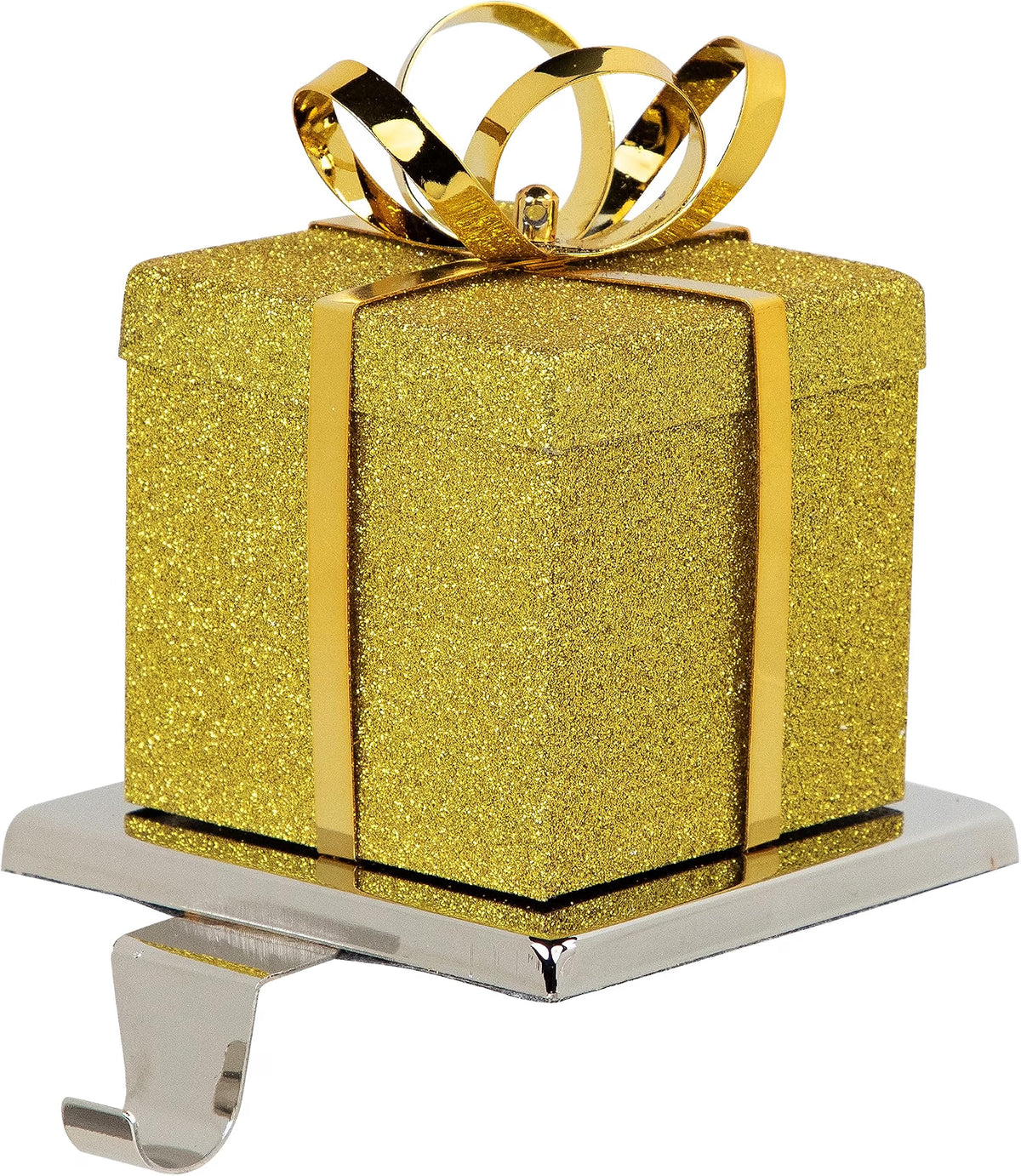 5.5" Glitter Gold and Silver Gift Box Metal Christmas Stocking Holder