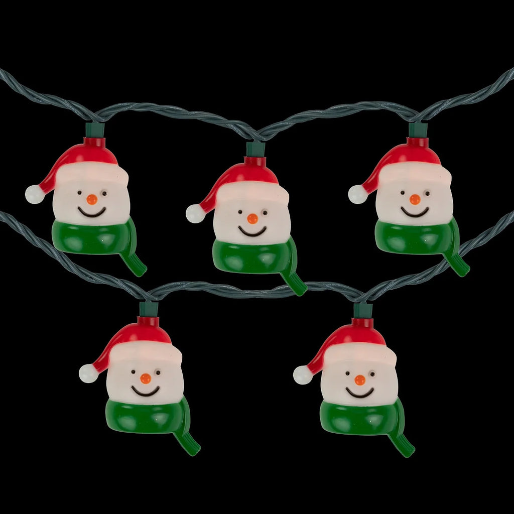 Snowman Heads with Scarves Christmas Light Set - Clear - 7.5' Green Wire - 10Ct