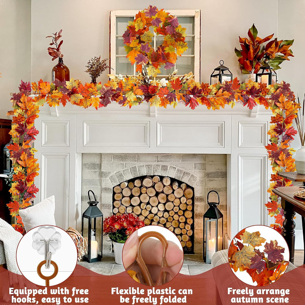 11.8FT 2Pack Fall Garland for Thankgiving Decorations for Home Mantle Decor