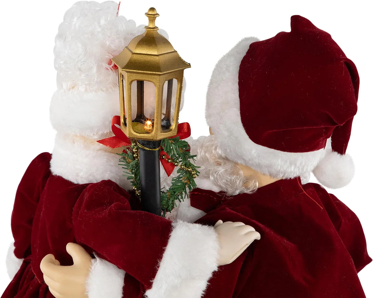 Animated and Musical Mr. and Mrs. Claus Merry Christmas with Lighted Lamppost Figure - 18"