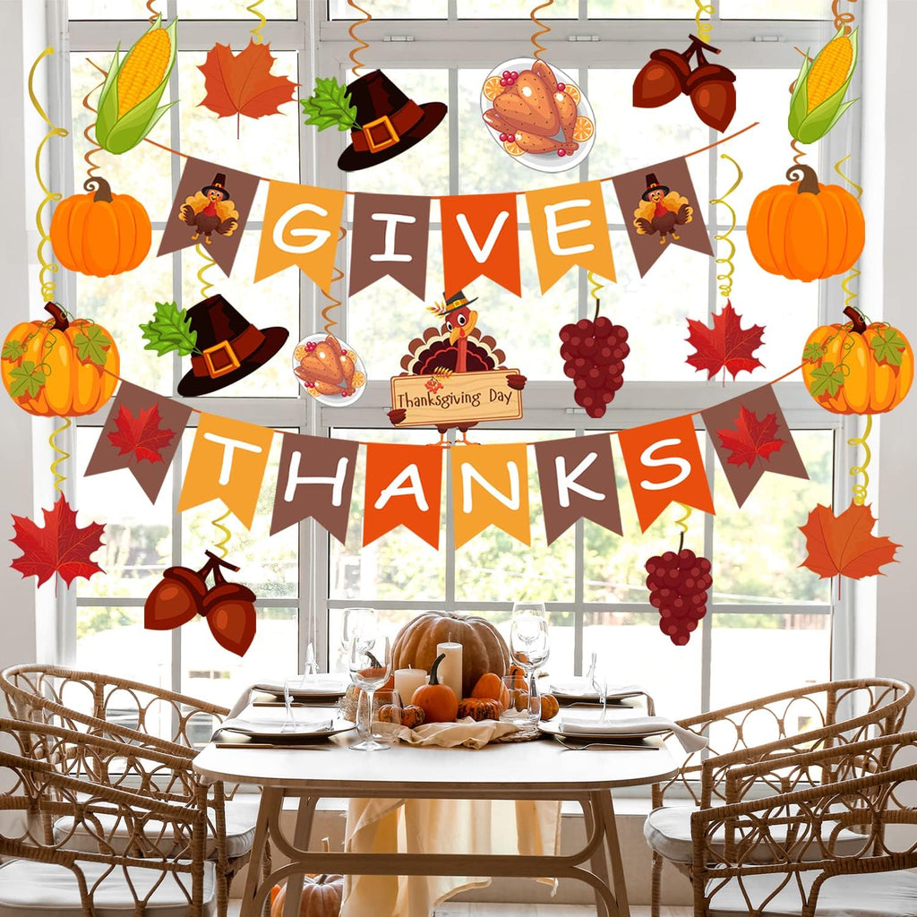 Thanksgiving Decorations Pre-Assembled GIVE THANKS Banner Swirls Set 42Pcs